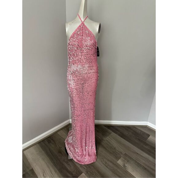 NWT Retrofete Sequin Halter Maxi Gown Dress Pink Medium $695 - Picture 6 of 11